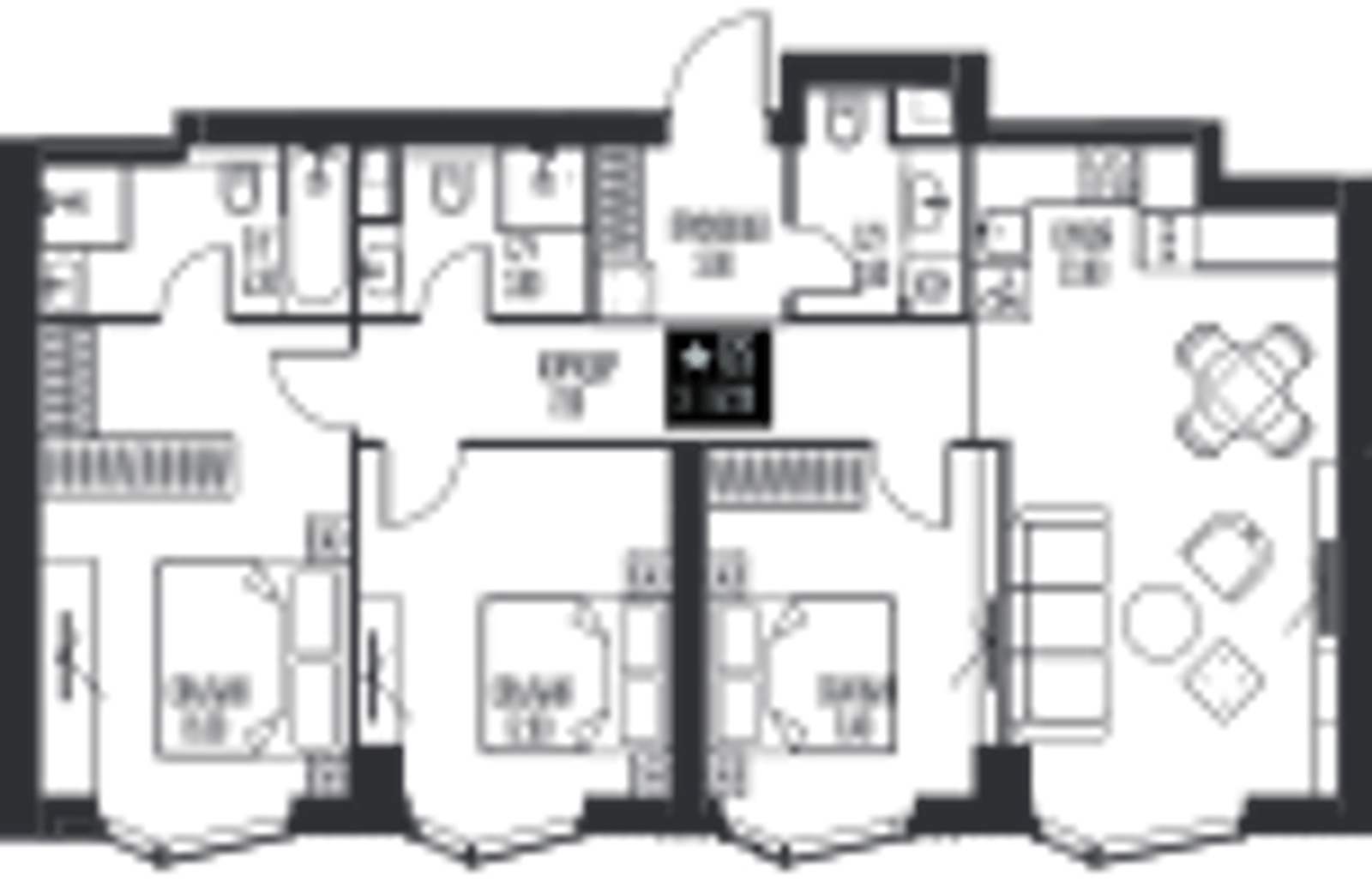 Планировка: 3-комнатная, 87,2 м²
