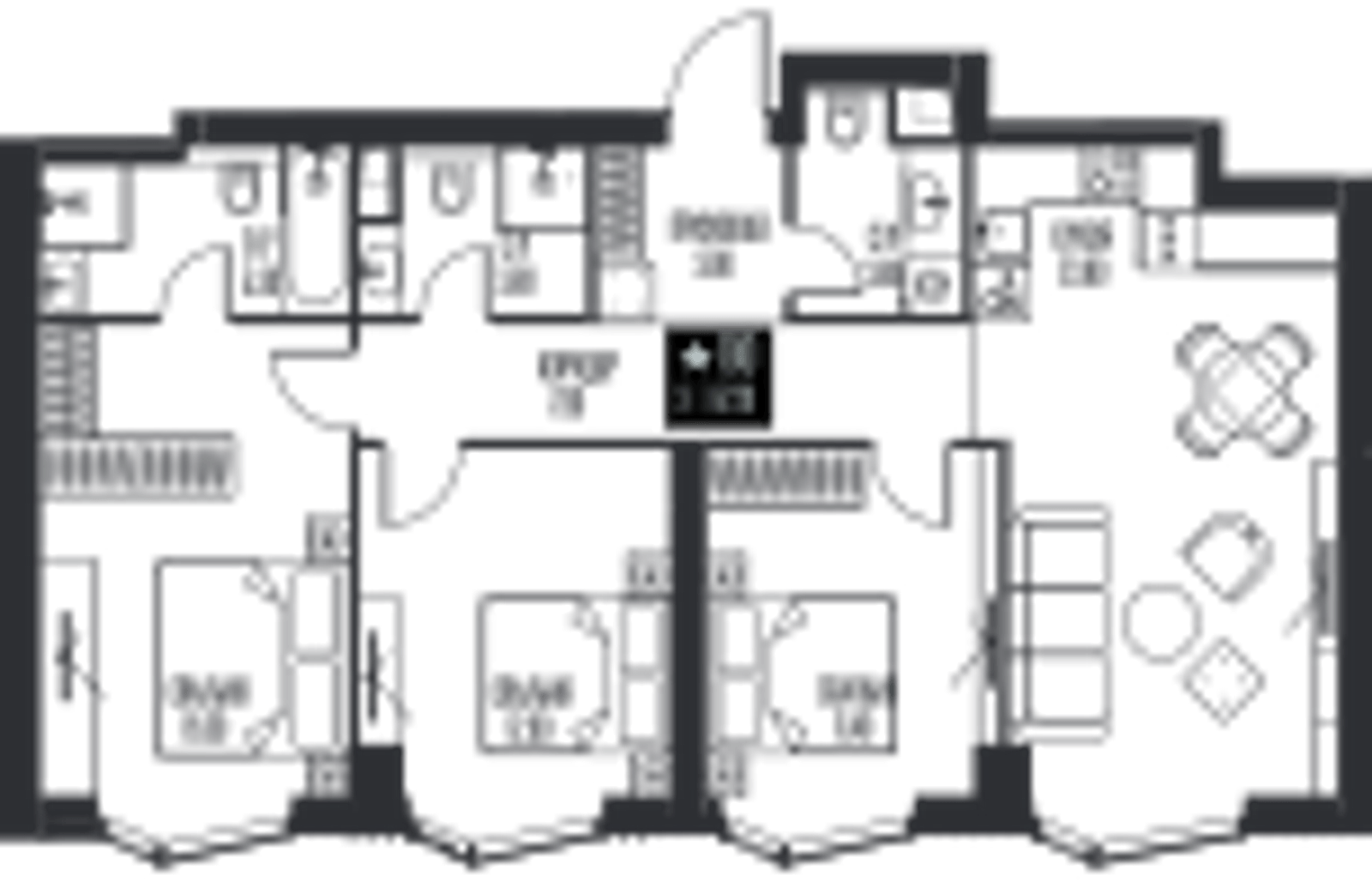 Планировка: 3-комнатная, 87,2 м²