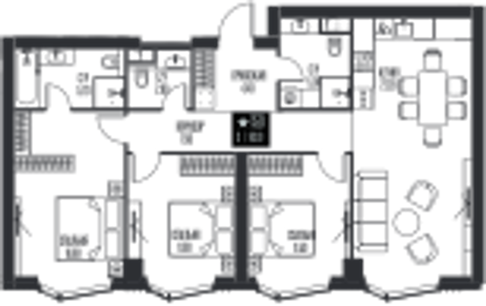 Планировка: 3-комнатная, 93,1 м²