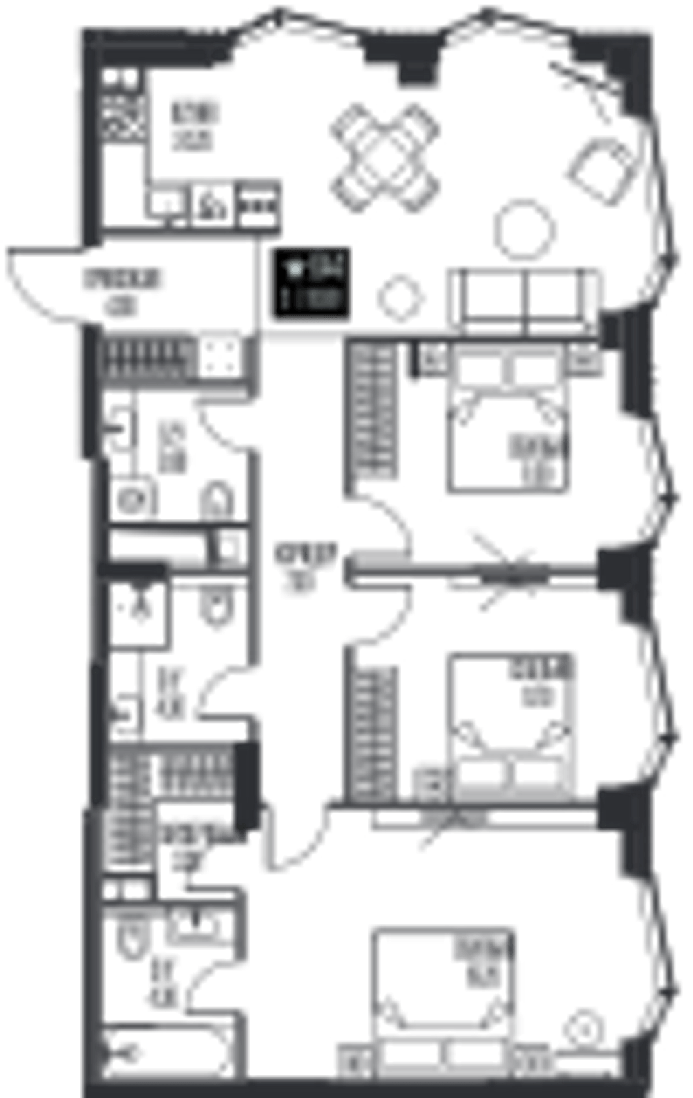 Планировка: 3-комнатная, 93,6 м²