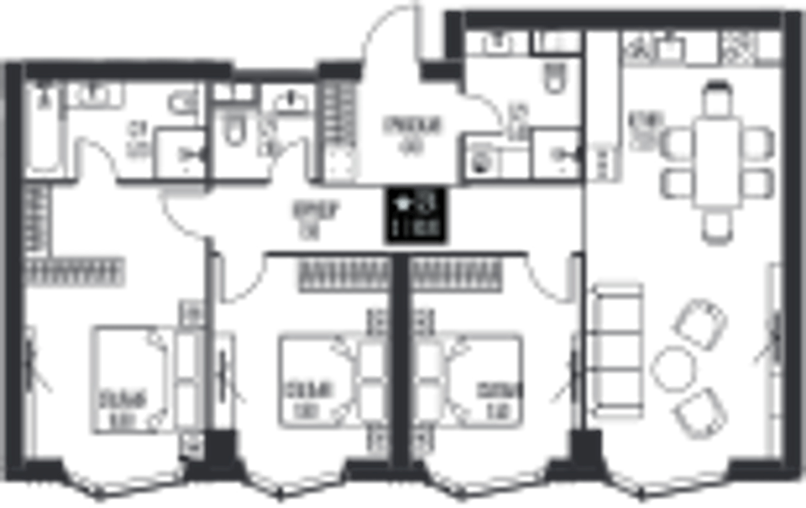 Планировка: 3-комнатная, 93 м²