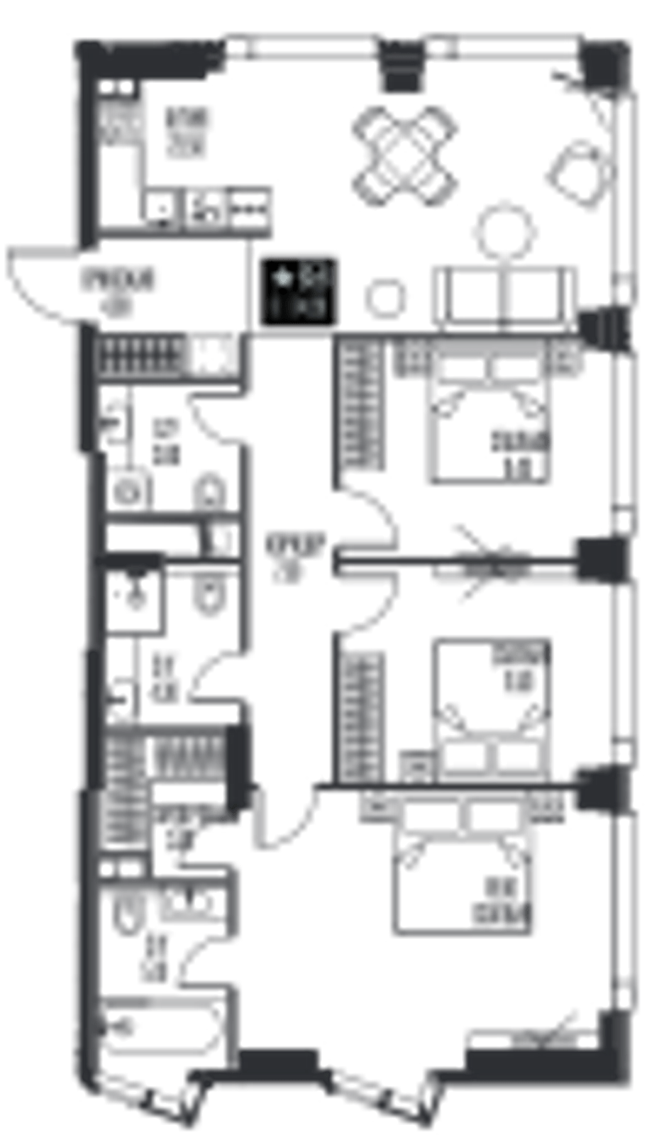 Планировка: 3-комнатная, 94,2 м²