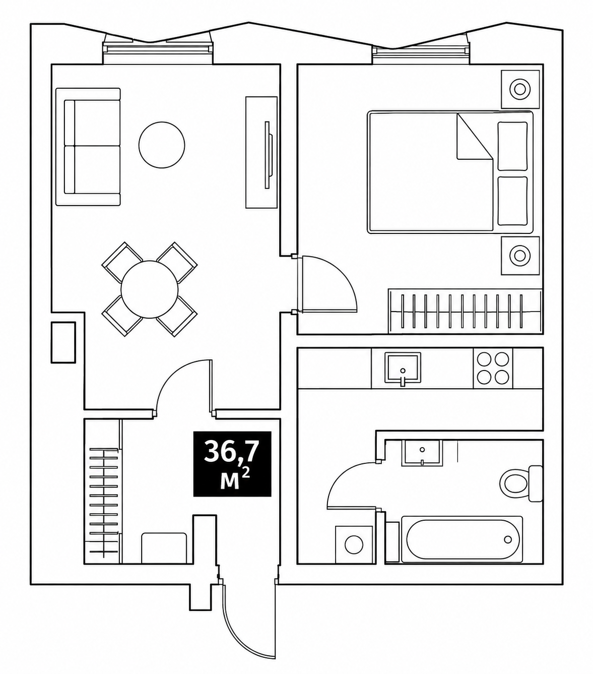 Планировка: 1-комнатная, 36,7 м²