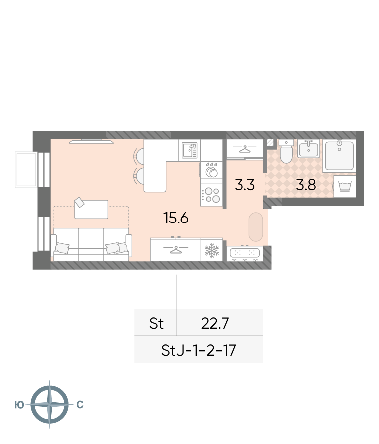Планировка квартиры 22.7 м²