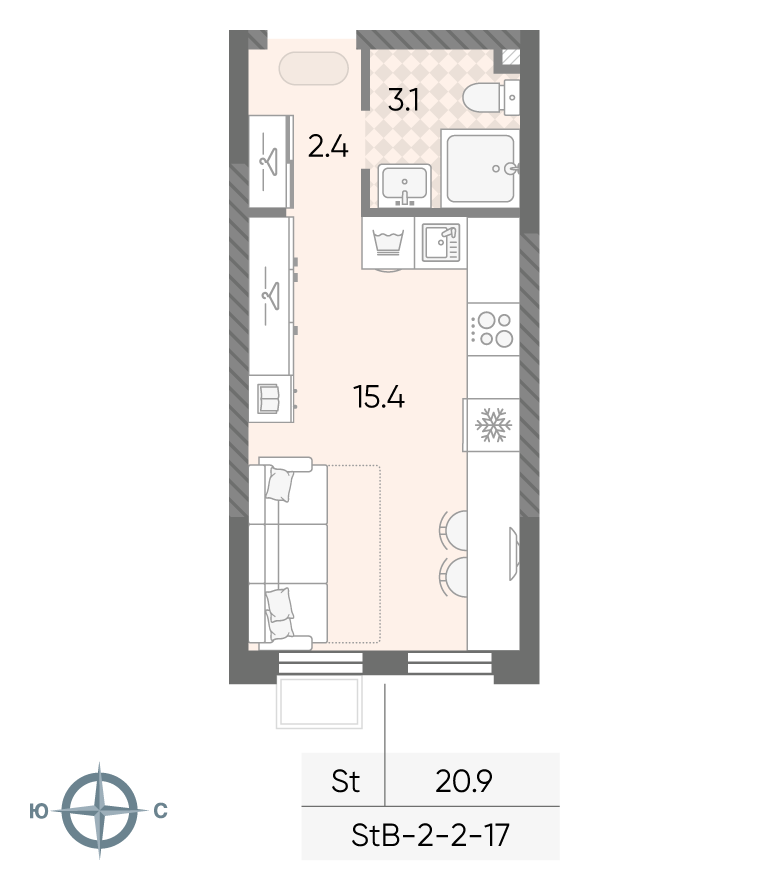Планировка квартиры 20.9 м²