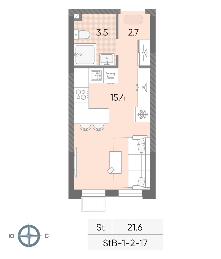 Планировка квартиры 21.6 м²