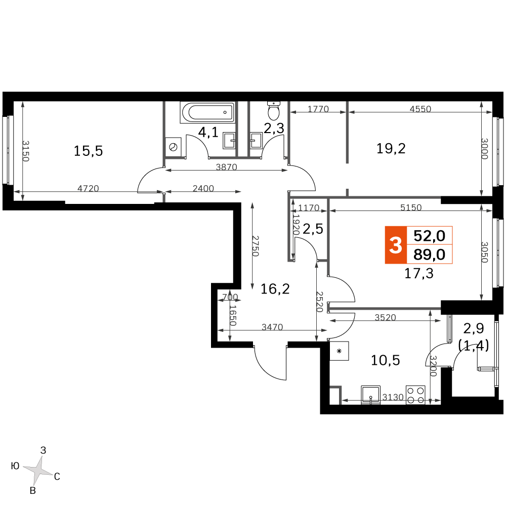 Официальная планировка Sky Garden, 87,9 м²