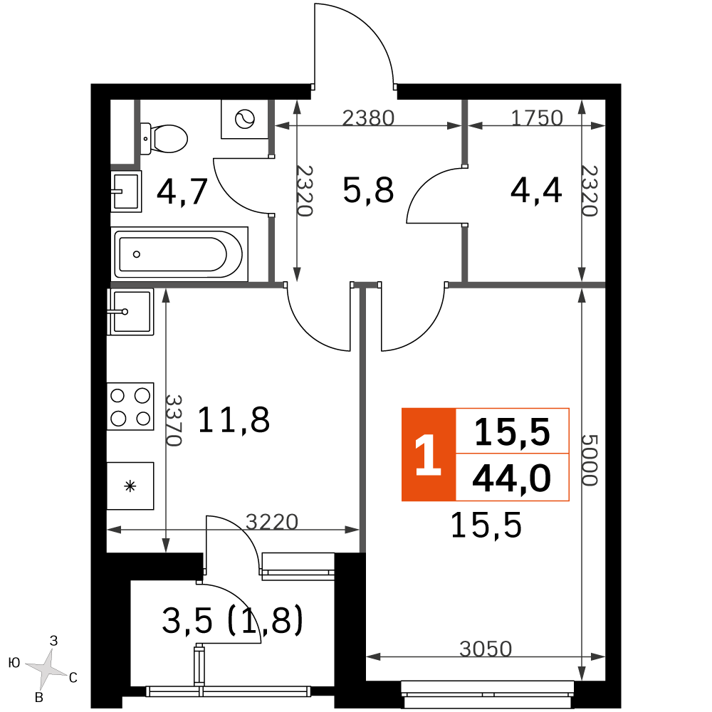 Официальная планировка Sky Garden, 41,7 м²