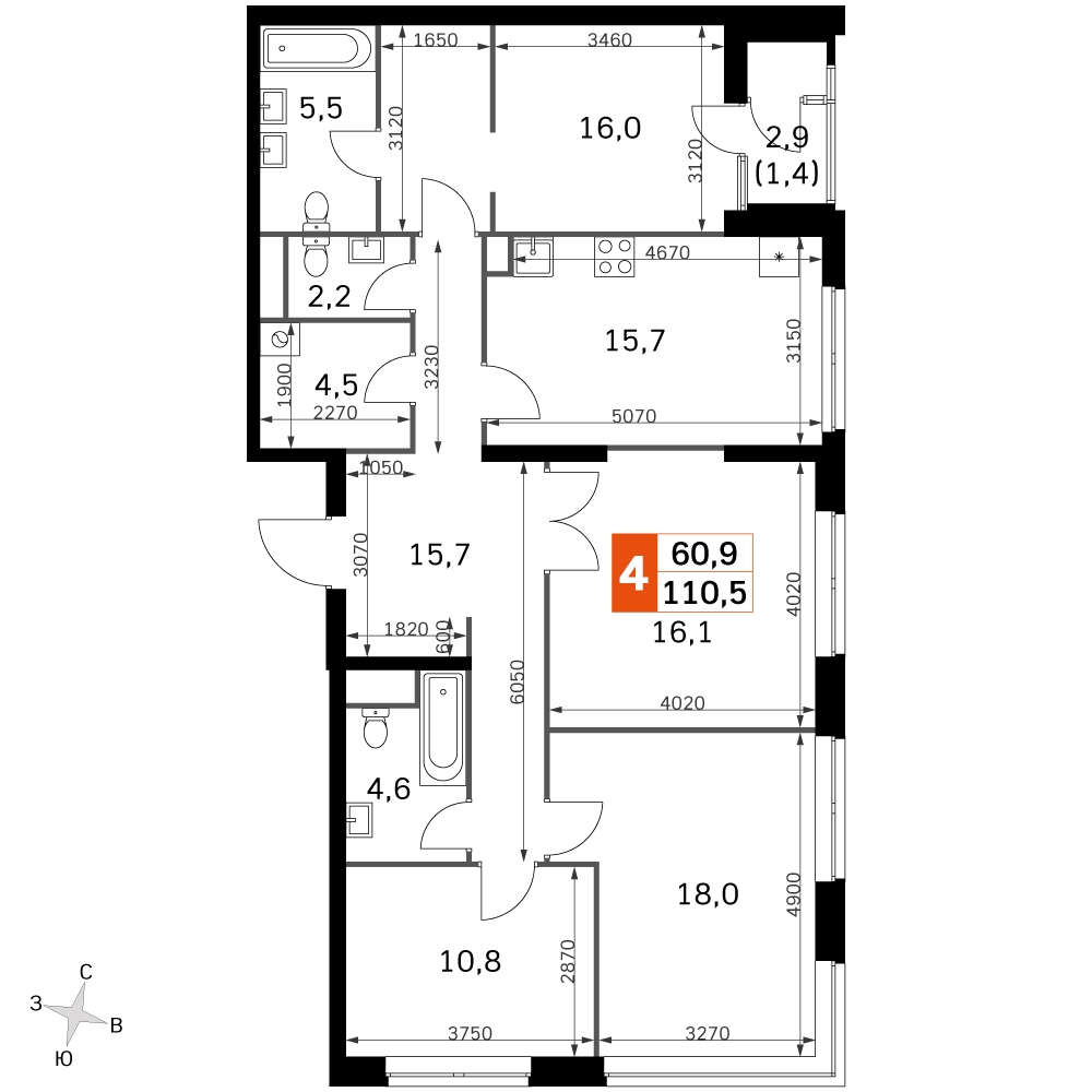 Официальная планировка Sky Garden, 110,4 м²