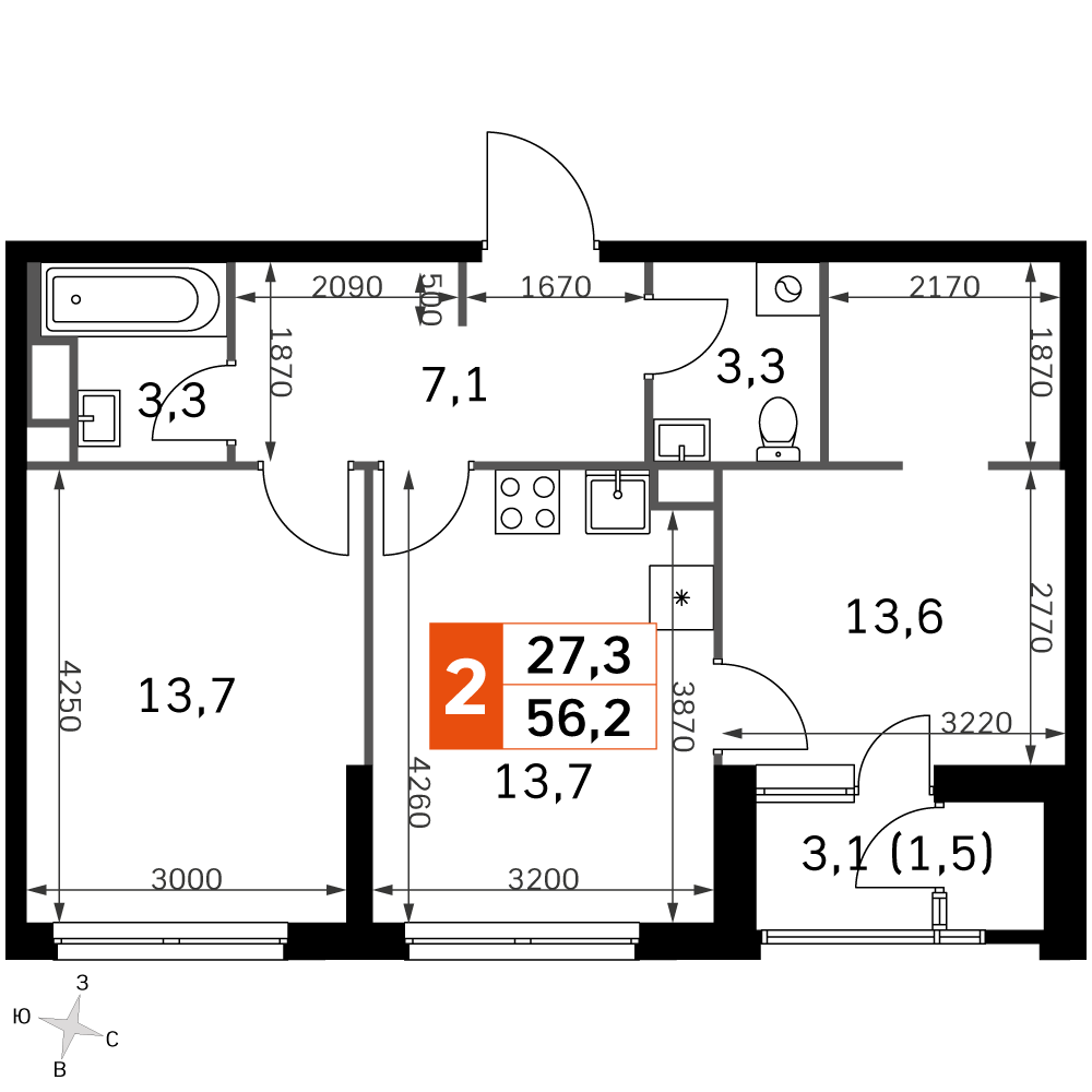 Официальная планировка Sky Garden, 54 м²