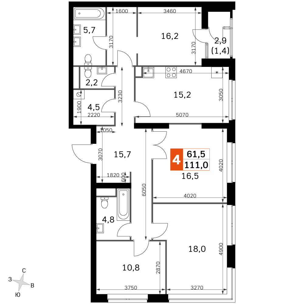 Официальная планировка Sky Garden, 109,9 м²