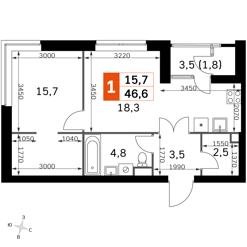 Официальная планировка Sky Garden, 46,4 м²