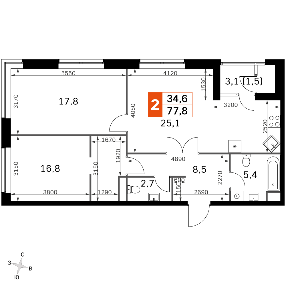 Официальная планировка Sky Garden, 76,8 м²