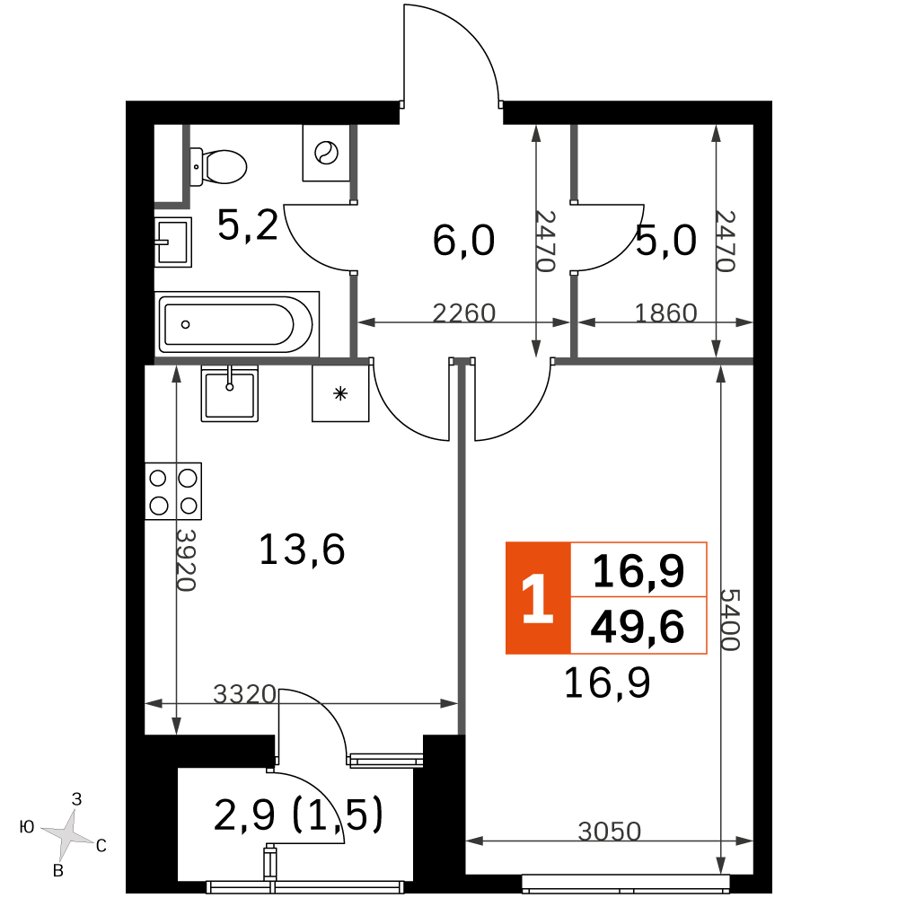 Официальная планировка Sky Garden, 46,1 м²