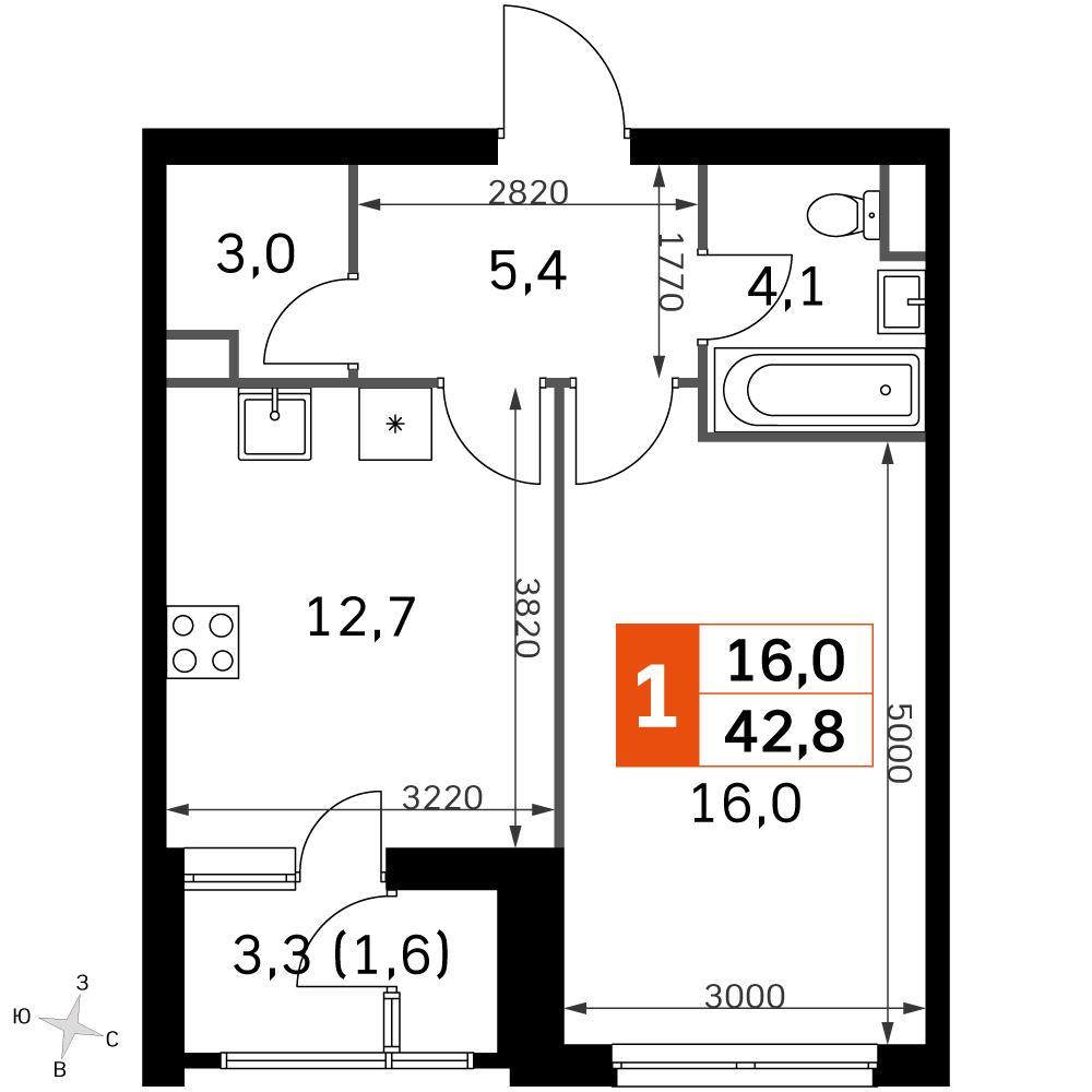 Официальная планировка Sky Garden, 40,6 м²
