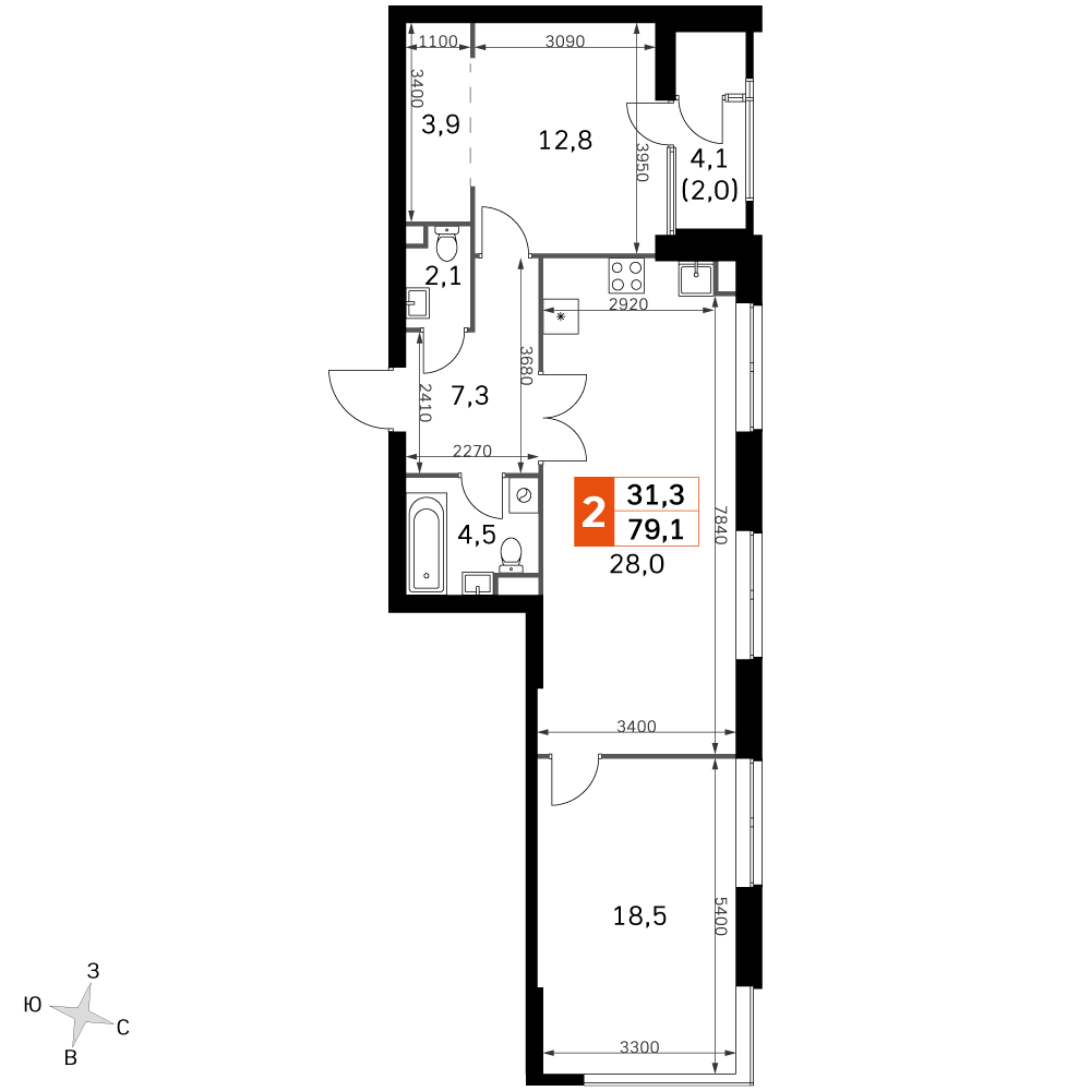 Официальная планировка Sky Garden, 77,2 м²