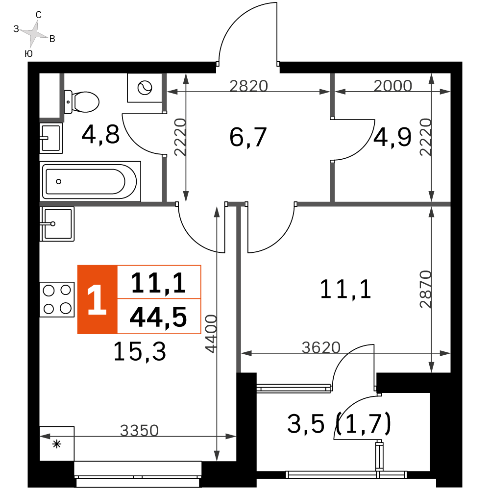 Официальная планировка Sky Garden, 42,4 м²