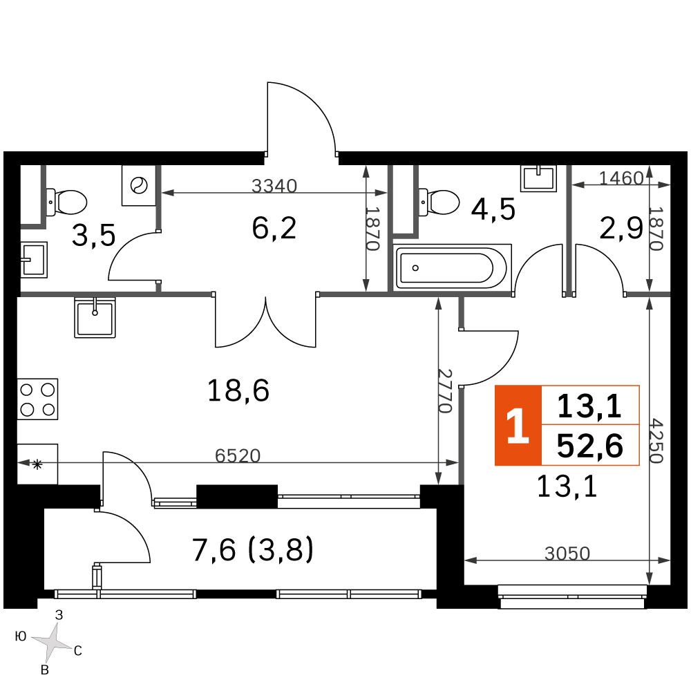 Официальная планировка Sky Garden, 51,4 м²