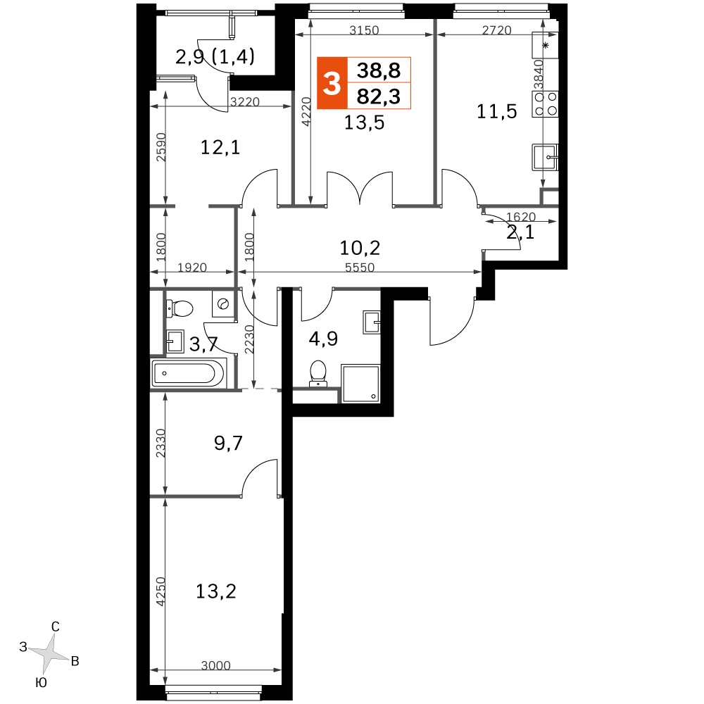 Официальная планировка Sky Garden, 81 м²
