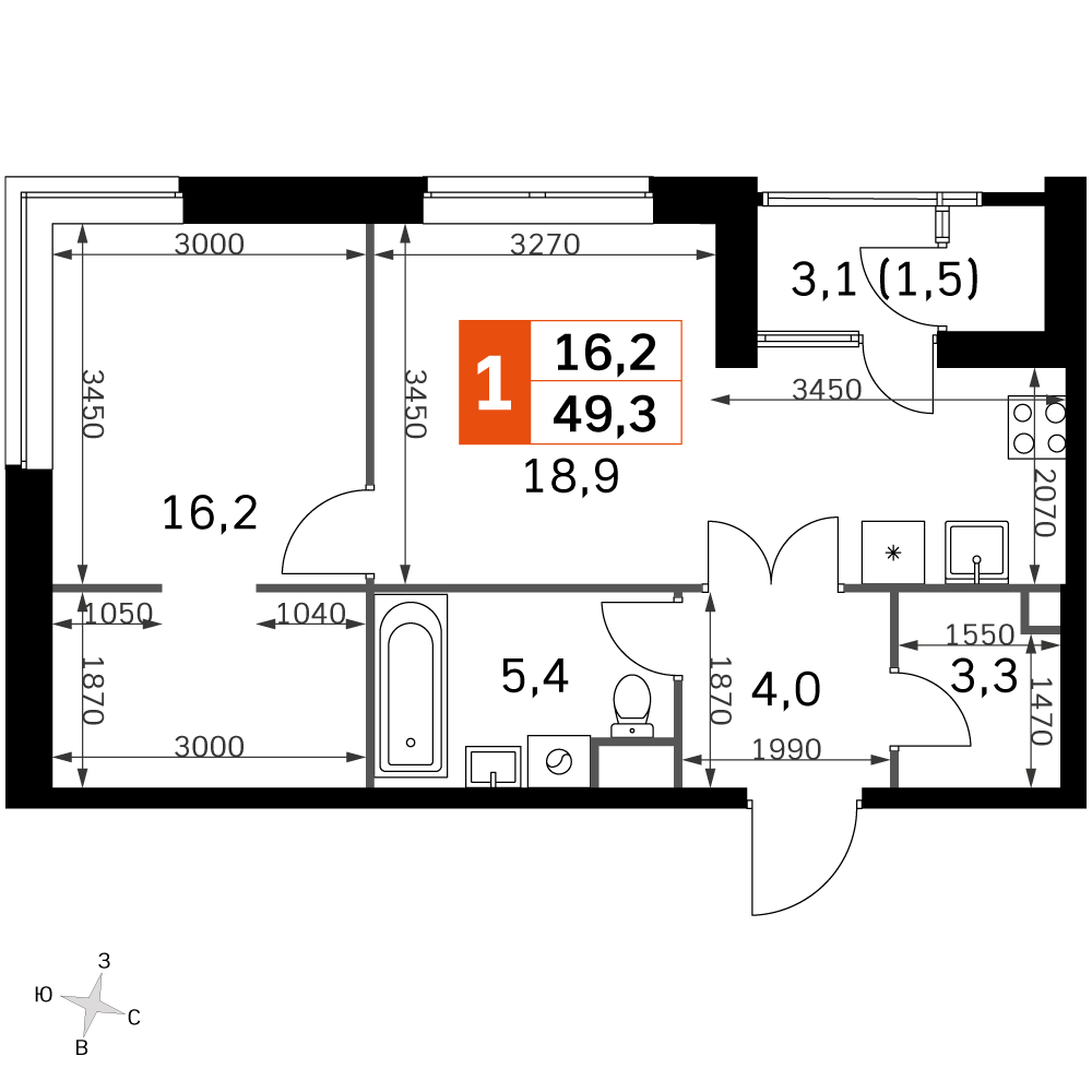 Официальная планировка Sky Garden, 47,1 м²