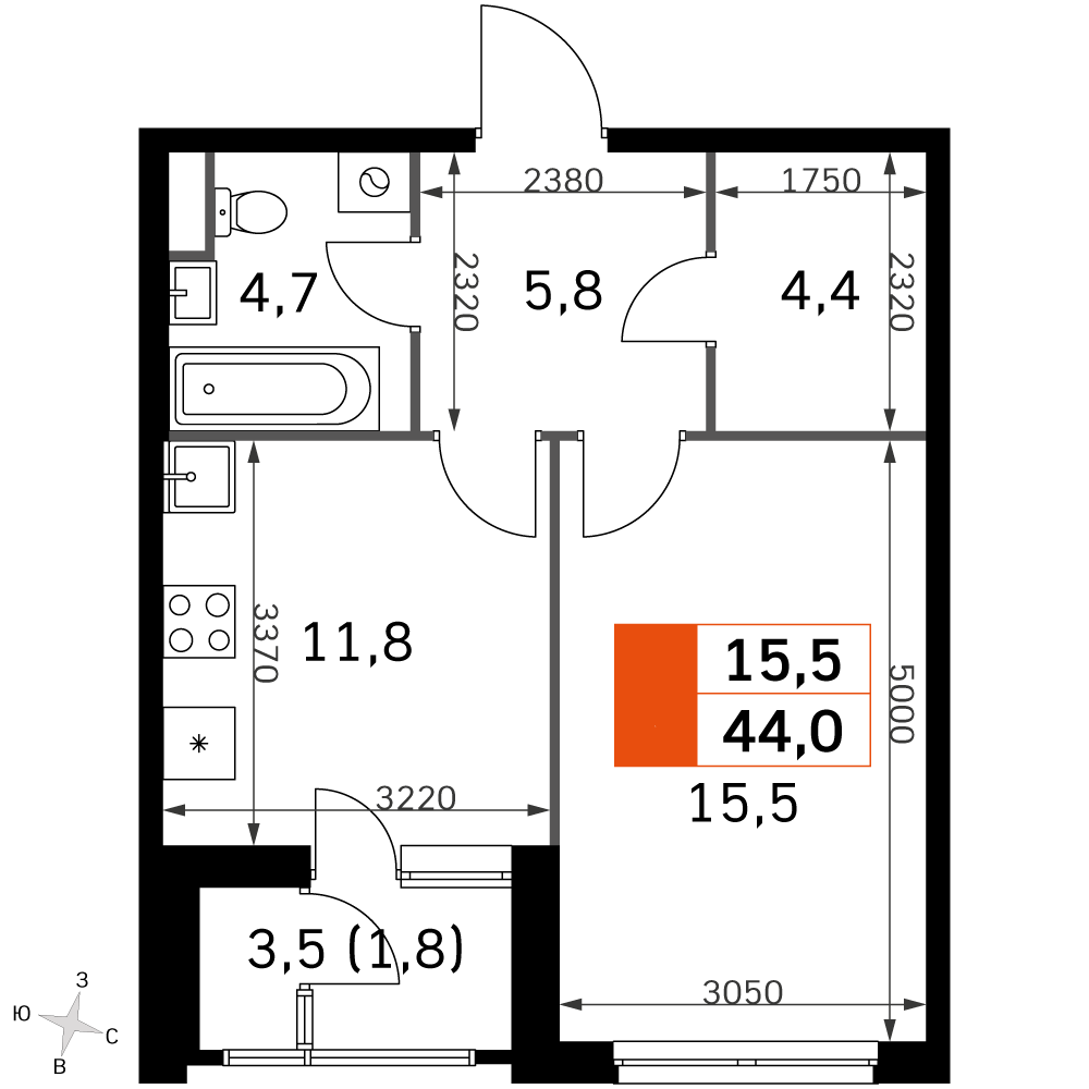 Официальная планировка Sky Garden, 41,7 м²