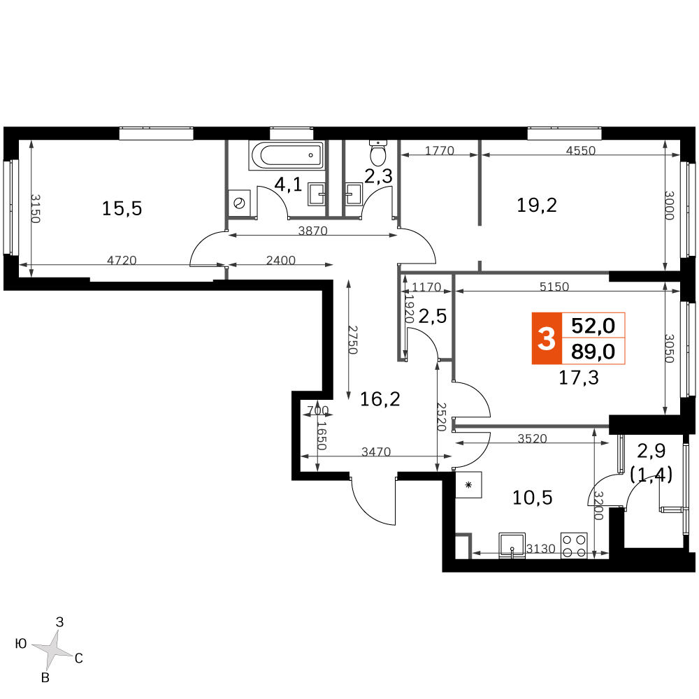 Официальная планировка Sky Garden, 88,3 м²