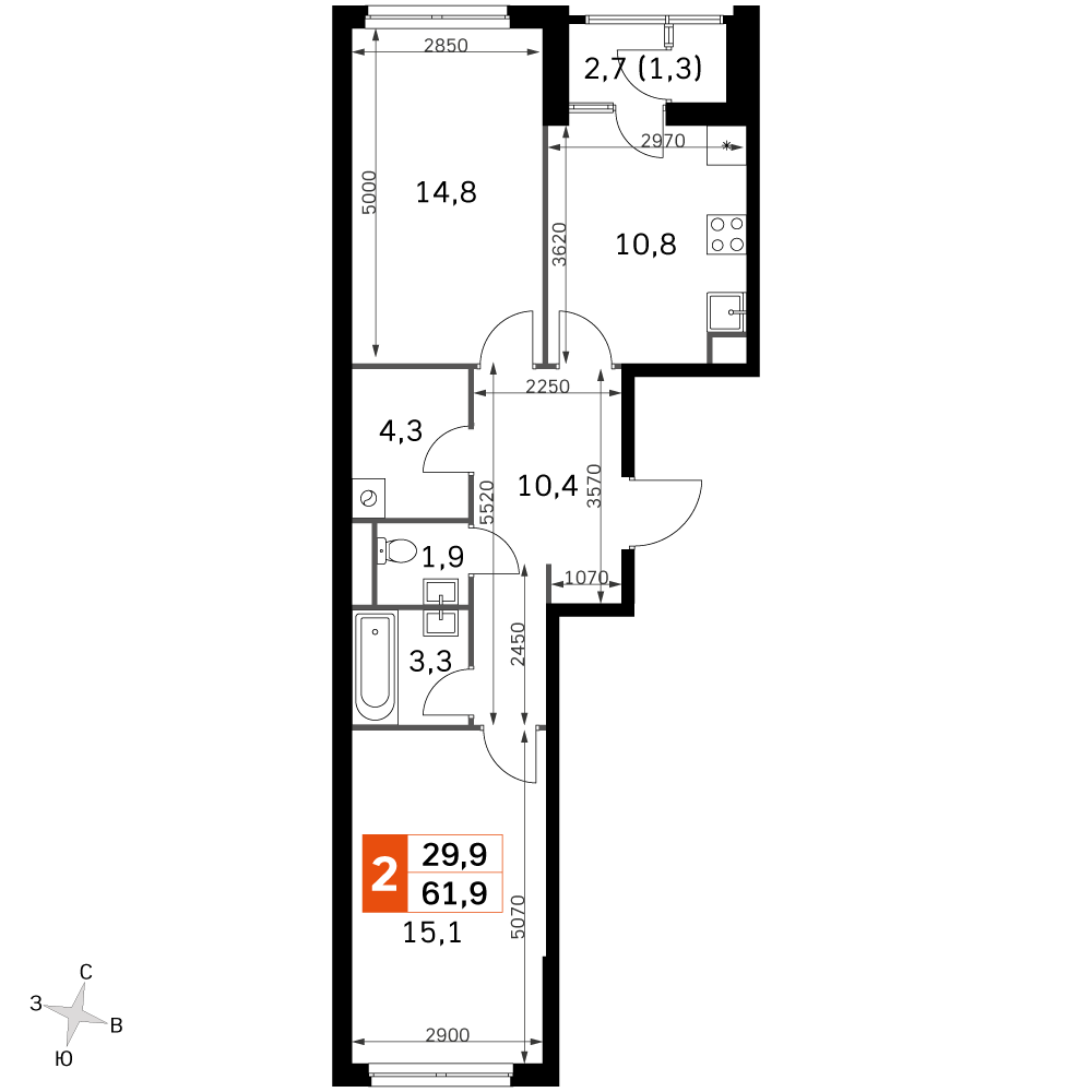 Официальная планировка Sky Garden, 60,5 м²