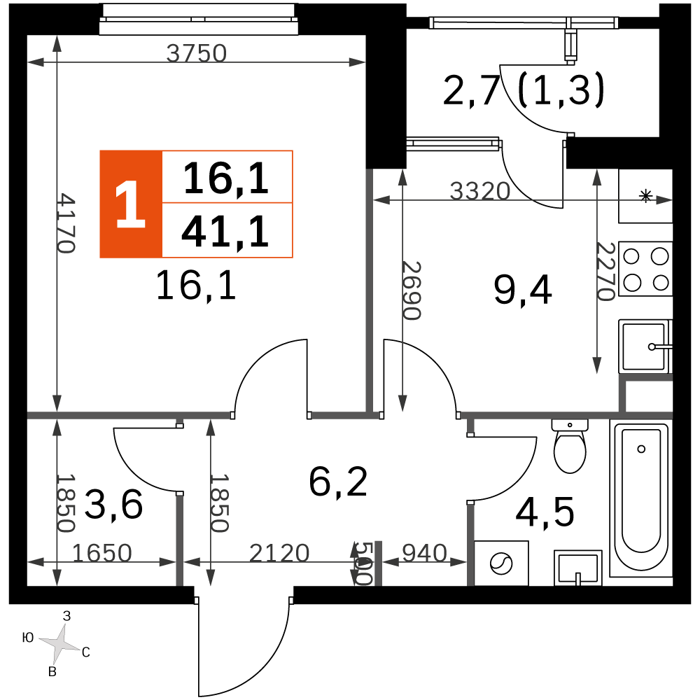 Официальная планировка Sky Garden, 39 м²