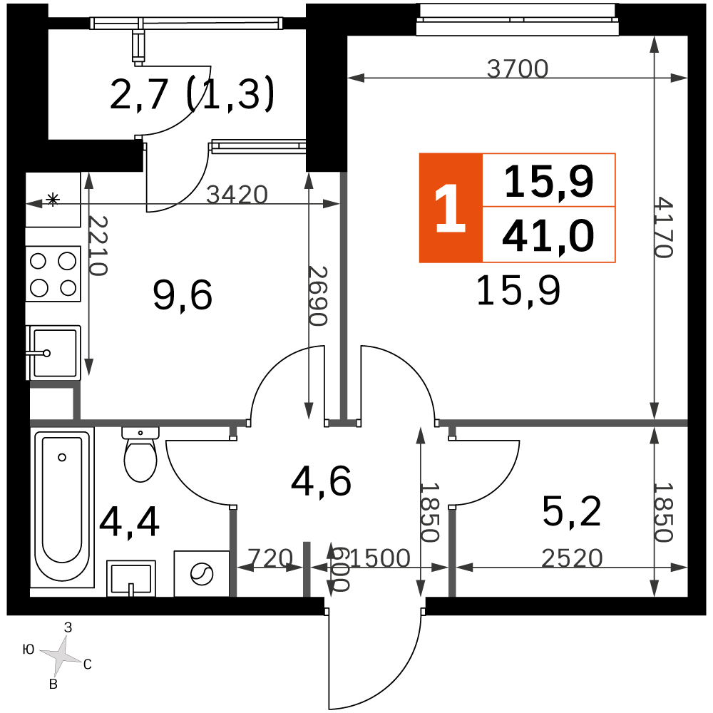 Официальная планировка Sky Garden, 38,8 м²