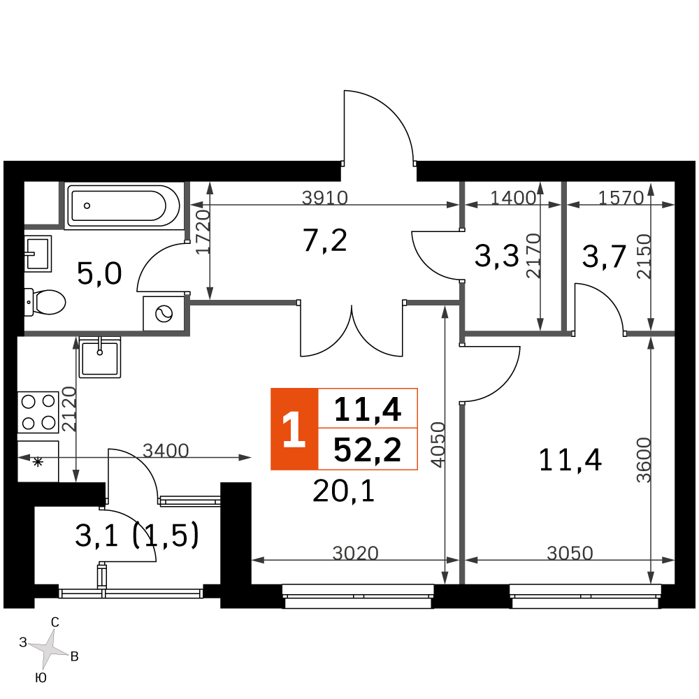 Официальная планировка Sky Garden, 50,2 м²