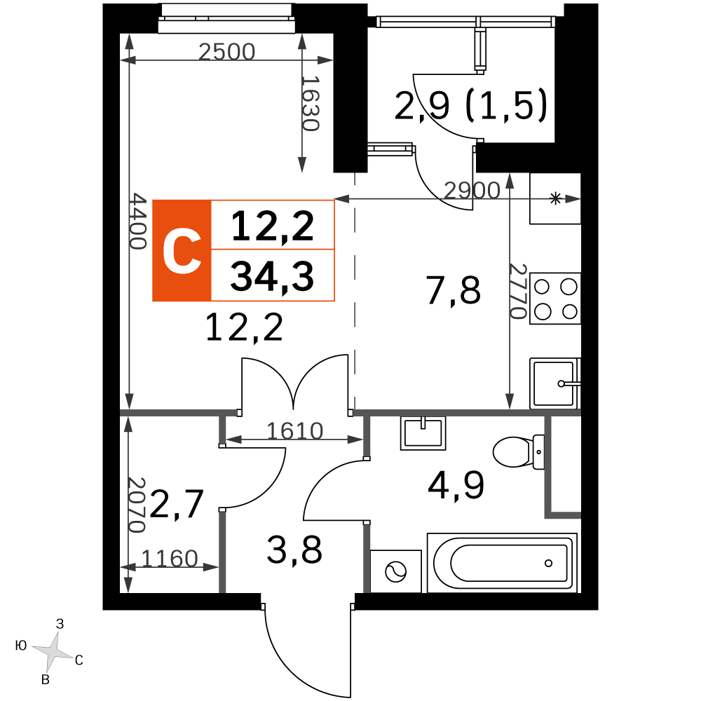 Официальная планировка Sky Garden, 30,7 м²