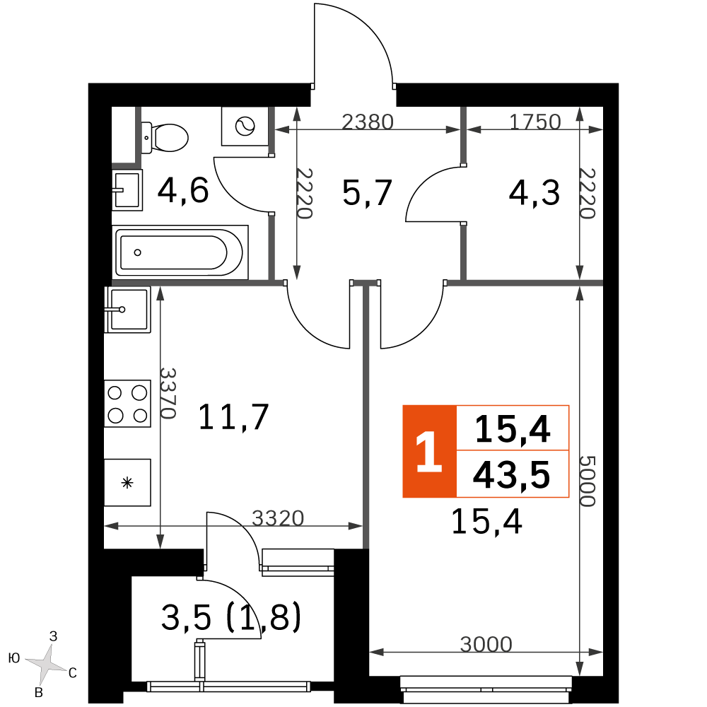 Официальная планировка Sky Garden, 41,3 м²