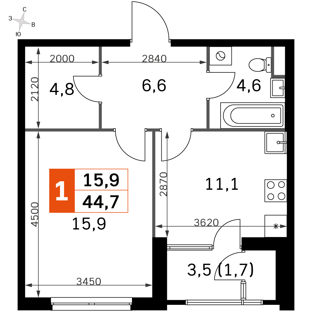 Официальная планировка Sky Garden, 42,6 м²