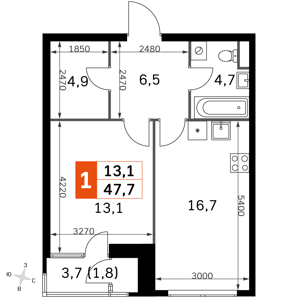 Официальная планировка Sky Garden, 45,8 м²