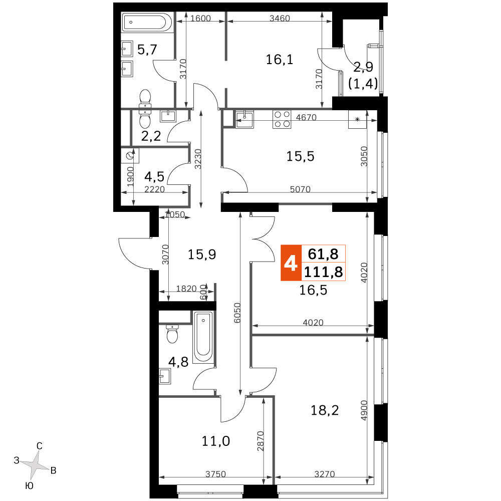 Официальная планировка Sky Garden, 109,9 м²