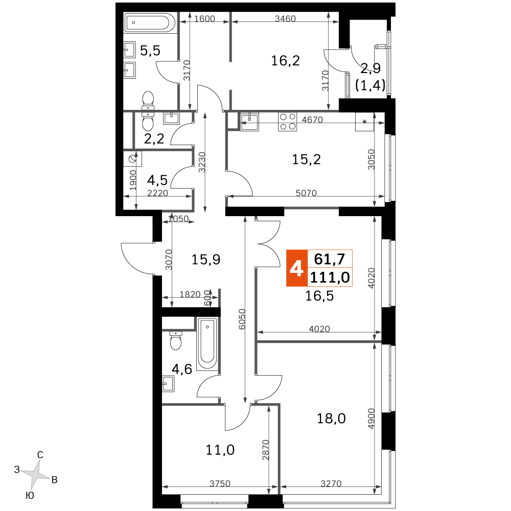 Официальная планировка Sky Garden, 109,9 м²