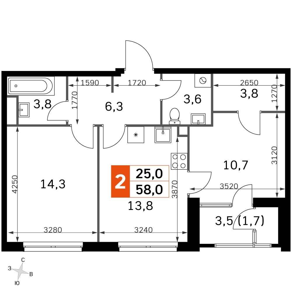 Официальная планировка Sky Garden, 56,6 м²