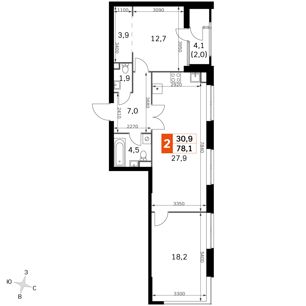 Официальная планировка Sky Garden, 76,9 м²