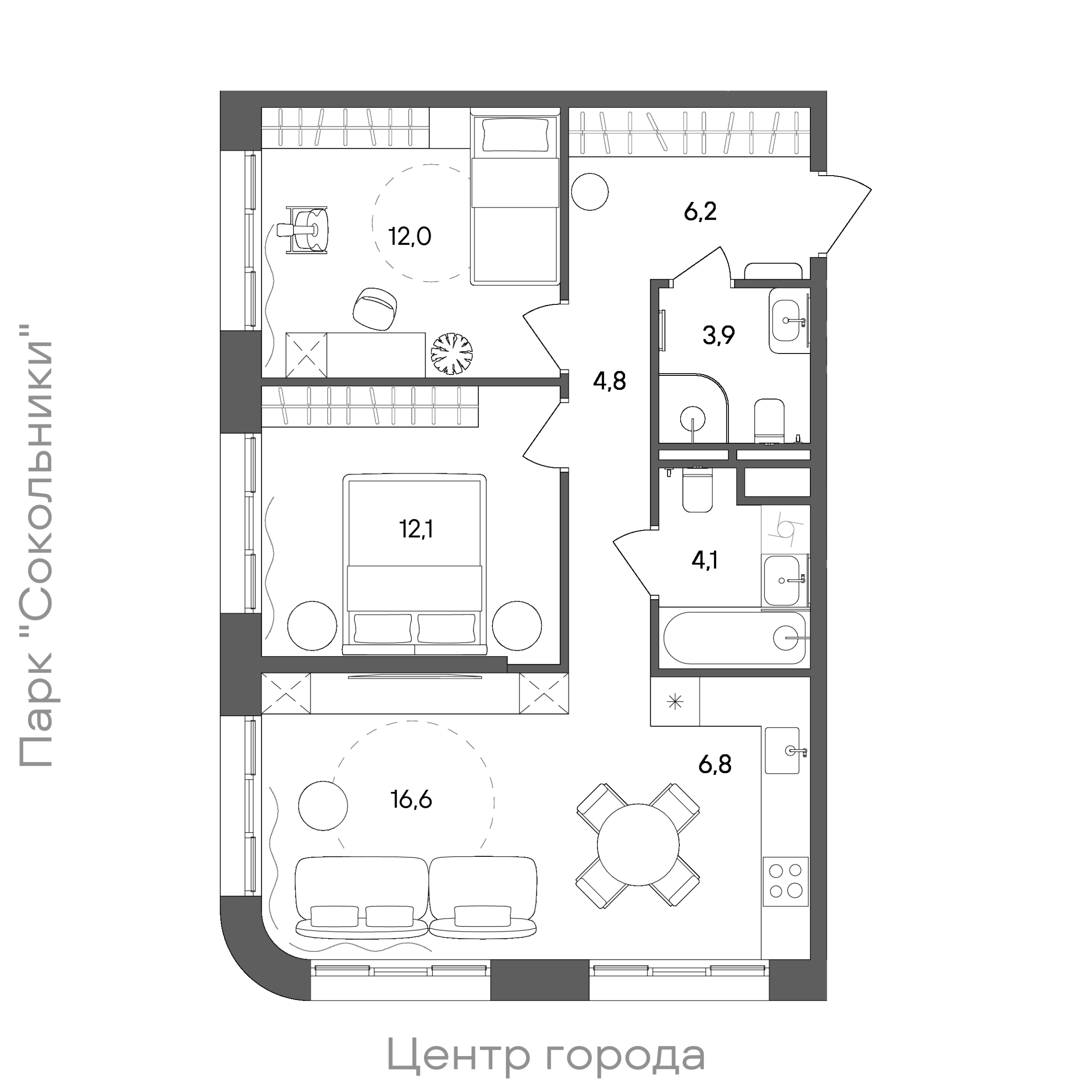 Официальная схема СТОУН Сокольники, 66,5 м²