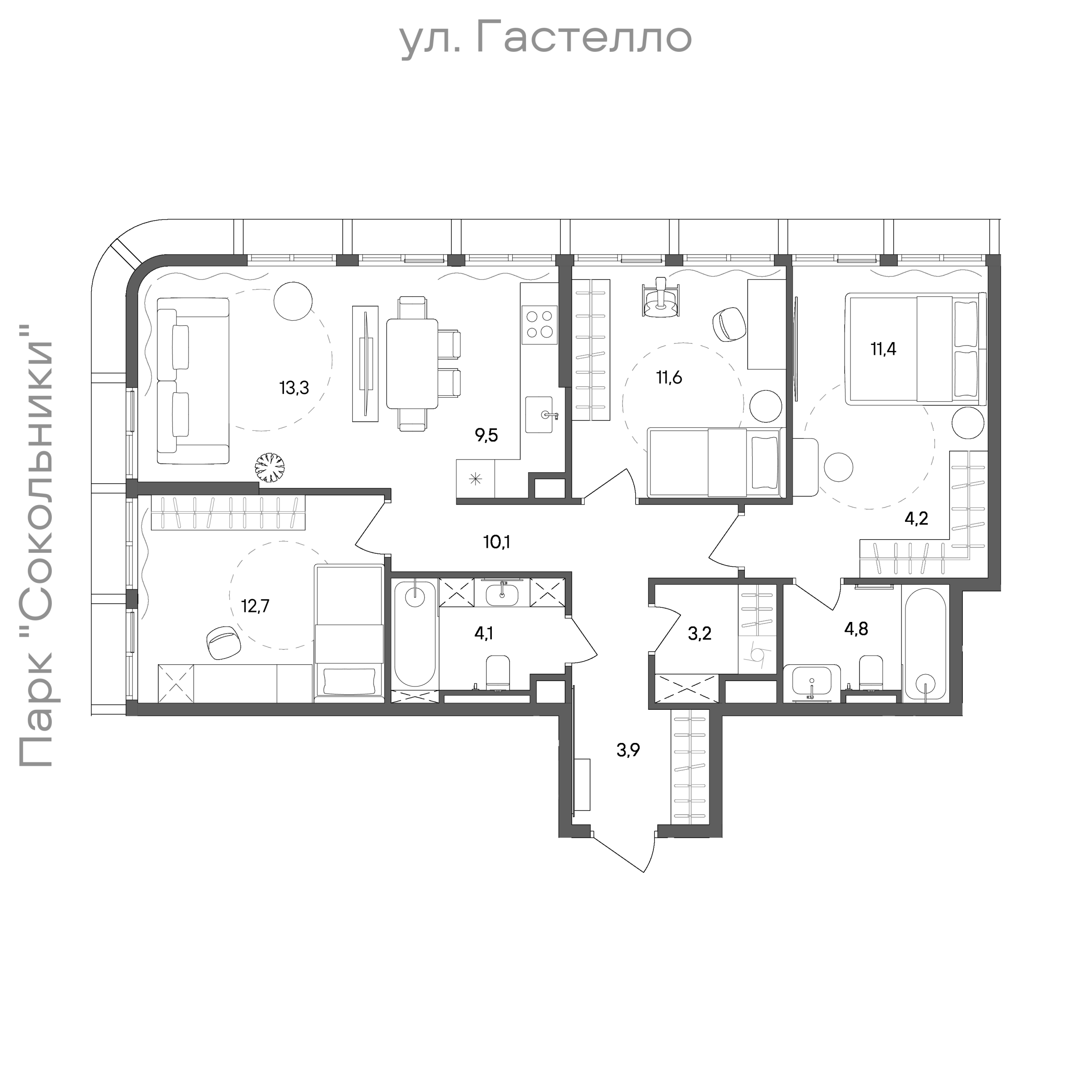 Официальная схема СТОУН Сокольники, 88,8 м²