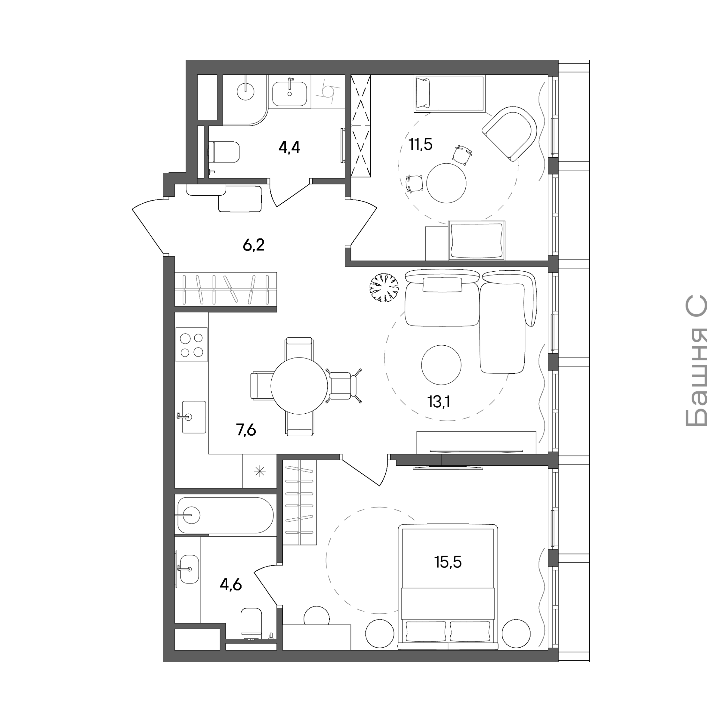 Официальная схема СТОУН Сокольники, 62,9 м²