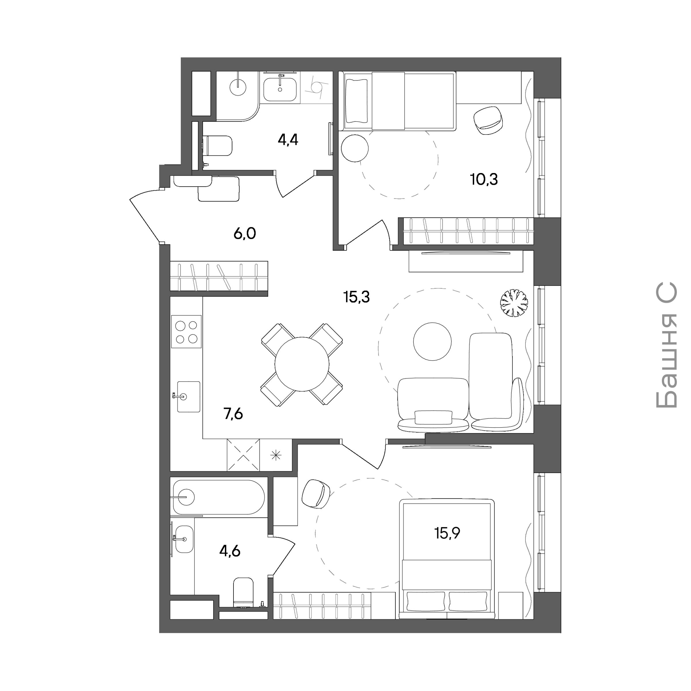 Официальная схема СТОУН Сокольники, 64,1 м²