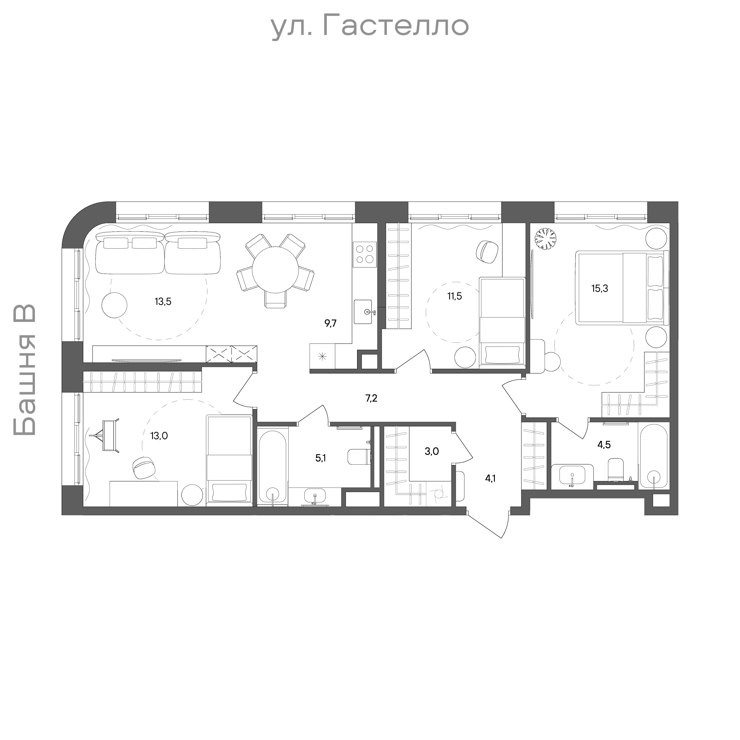 Официальная схема СТОУН Сокольники, 86,9 м²