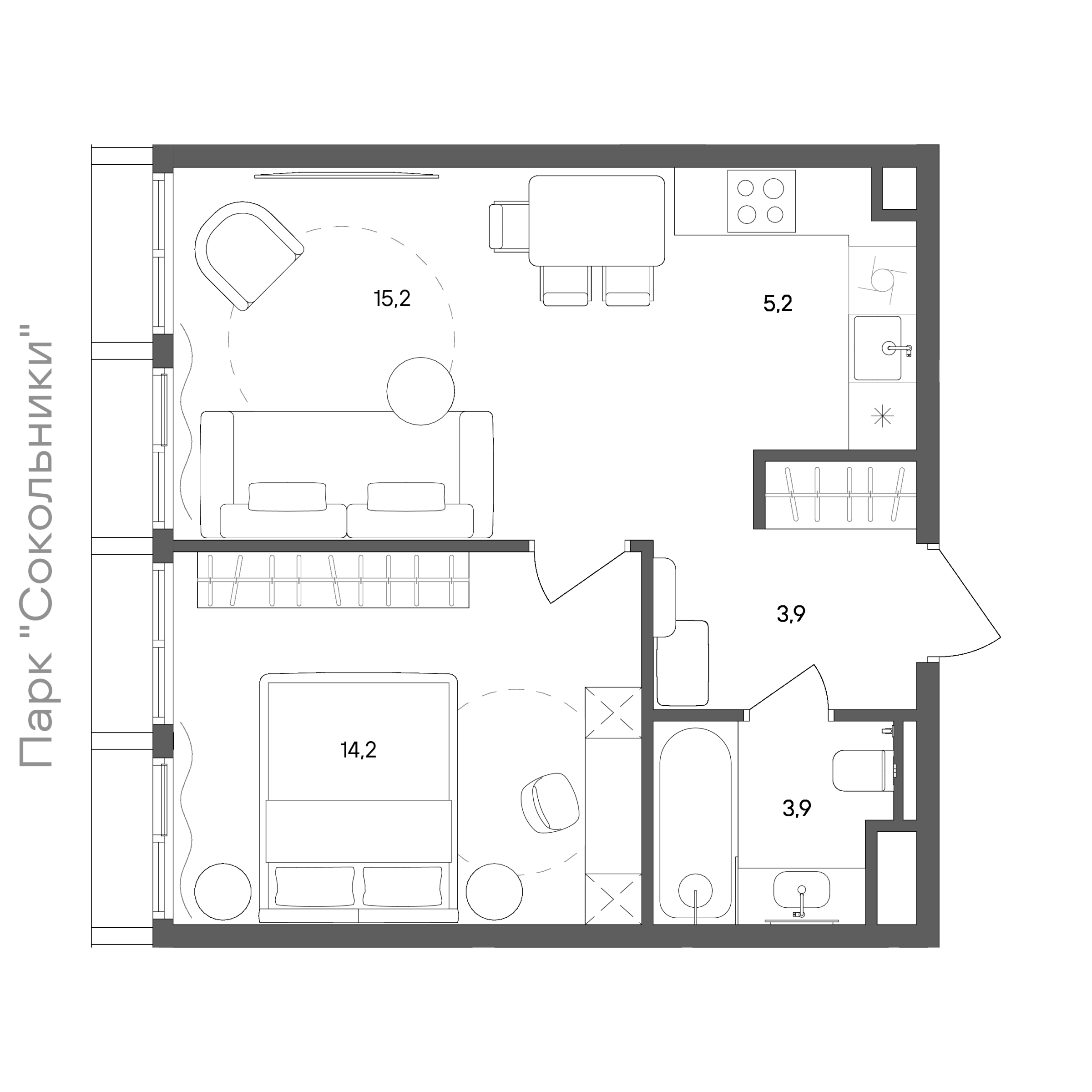 Официальная схема СТОУН Сокольники, 42,4 м²