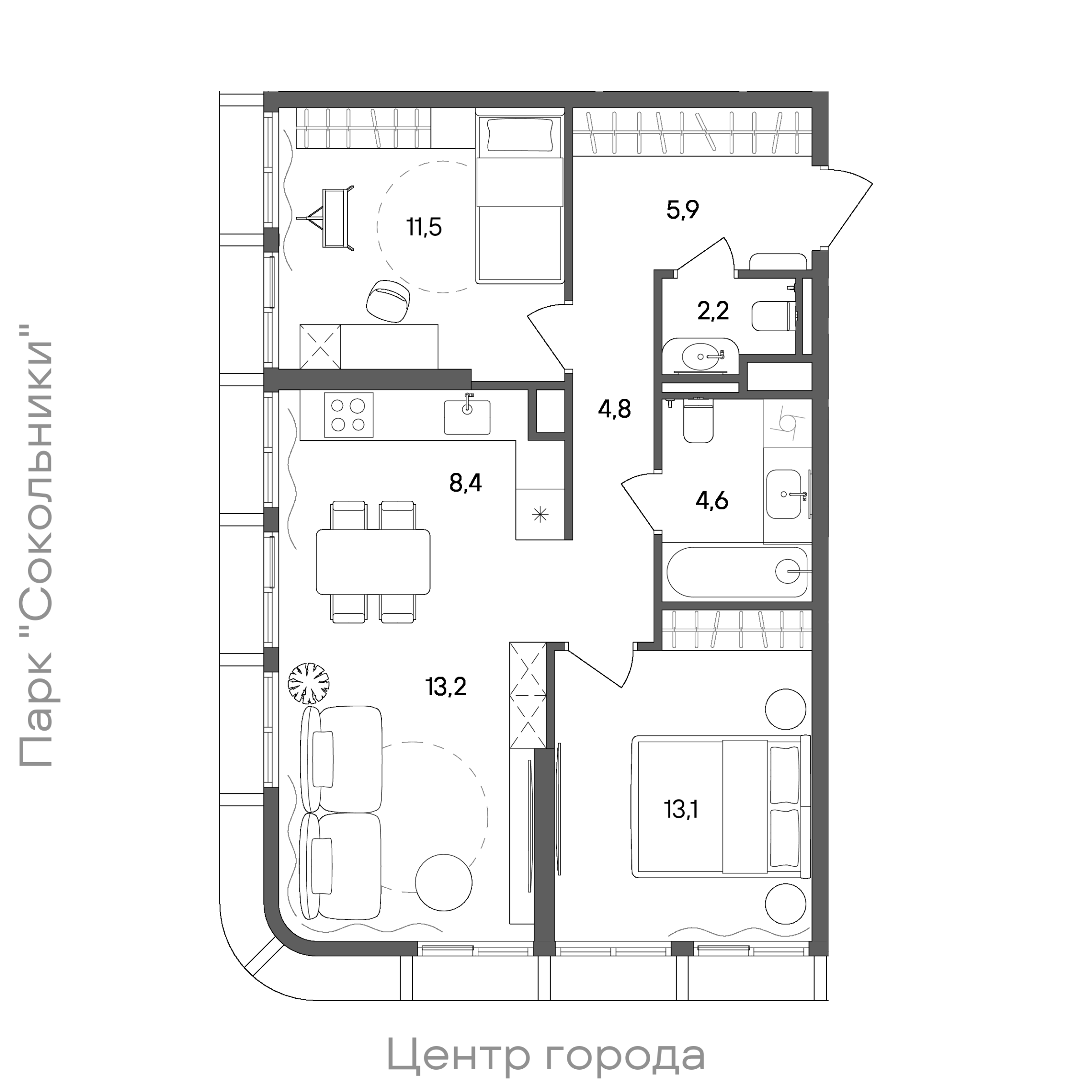 Официальная схема СТОУН Сокольники, 63,7 м²