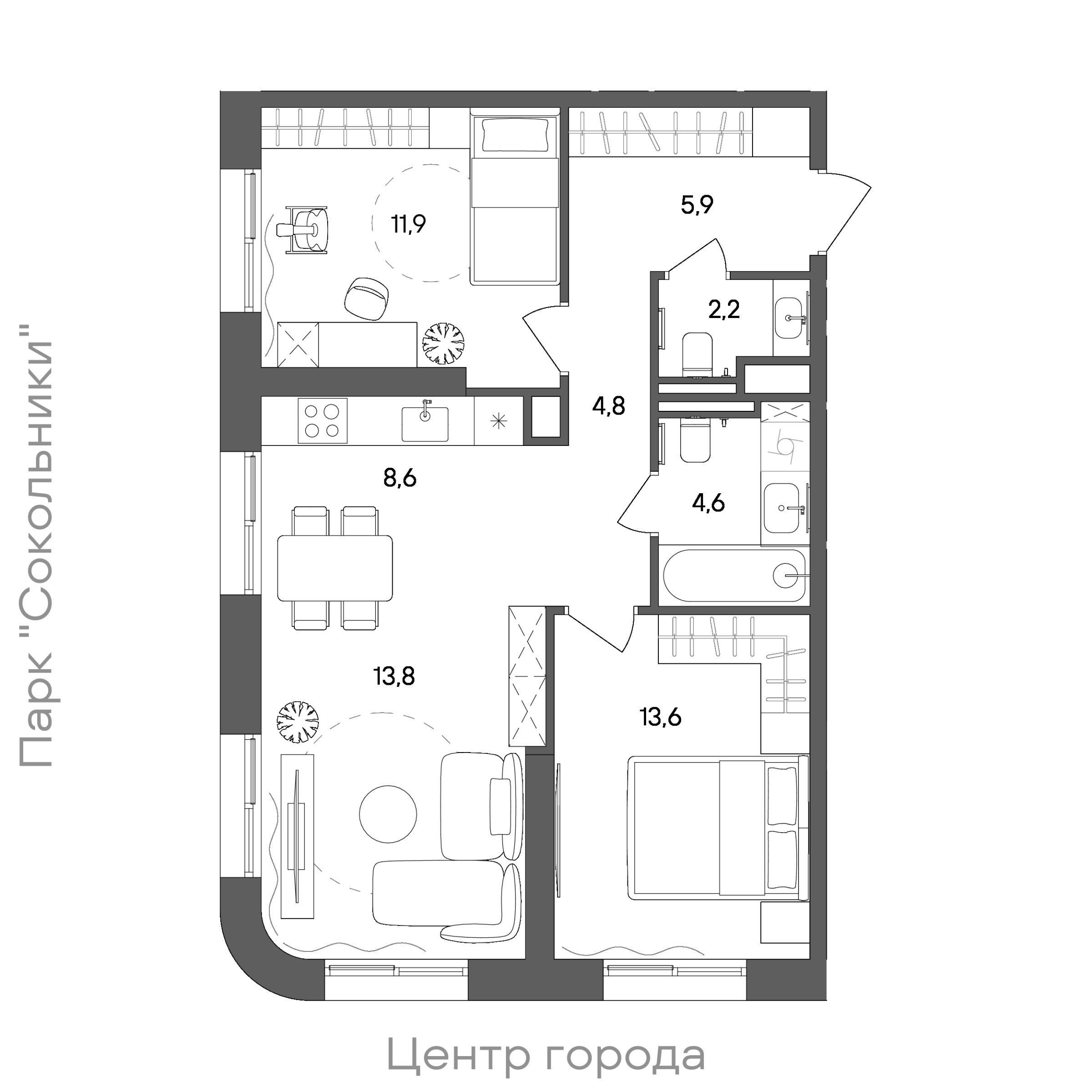 Официальная схема СТОУН Сокольники, 65,4 м²