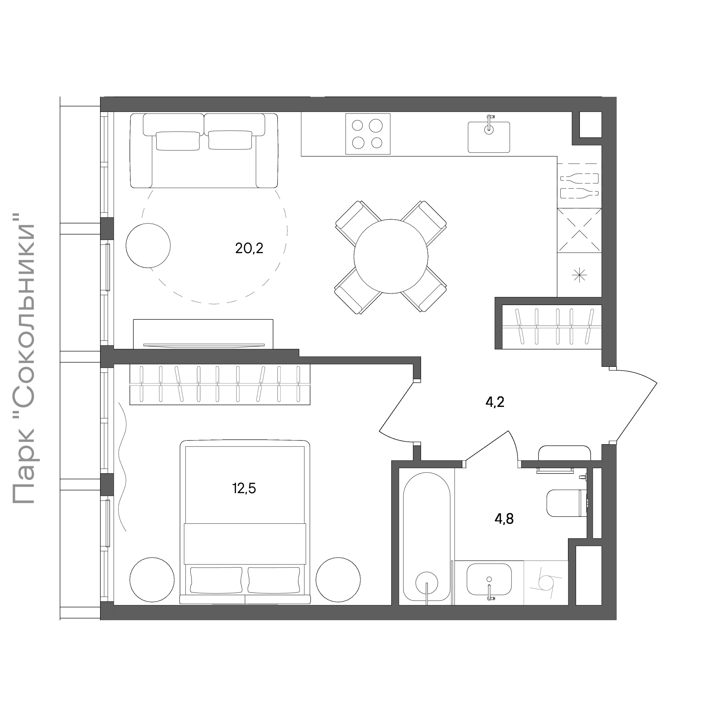 Официальная схема СТОУН Сокольники, 41,7 м²