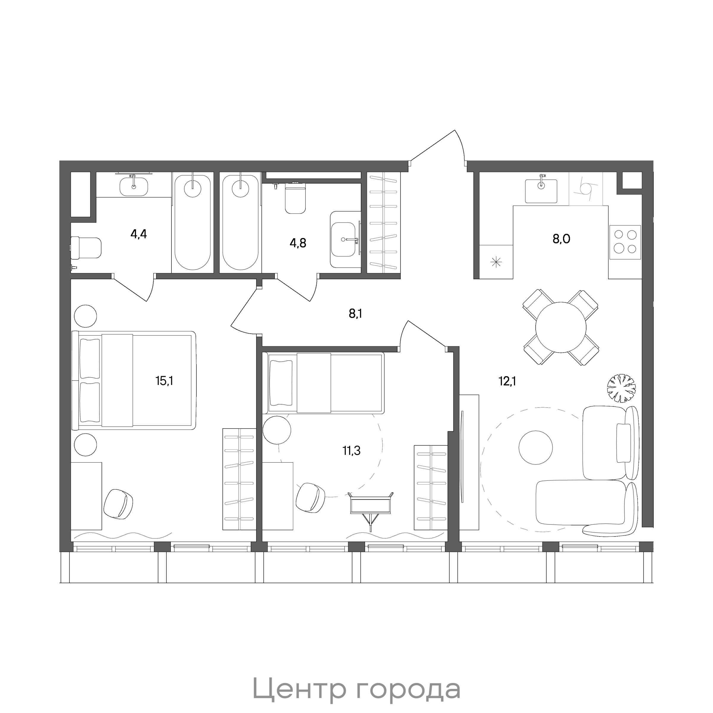 Официальная схема СТОУН Сокольники, 63,8 м²