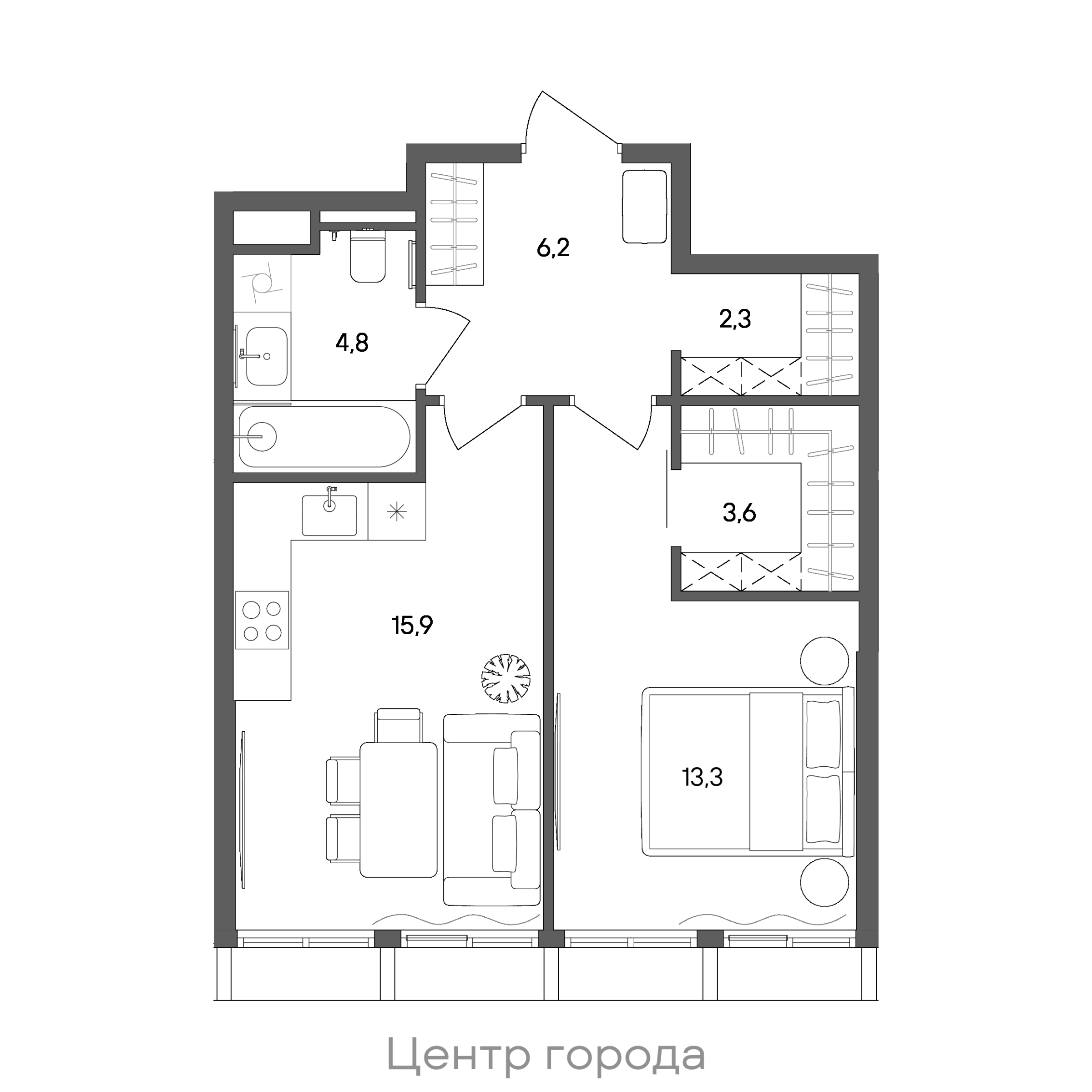 Официальная схема СТОУН Сокольники, 46,1 м²