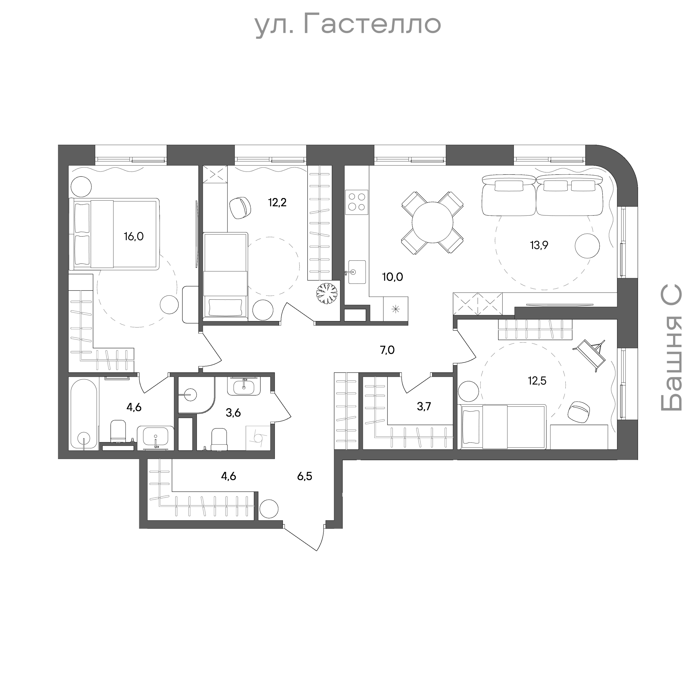 Официальная схема СТОУН Сокольники, 94,6 м²